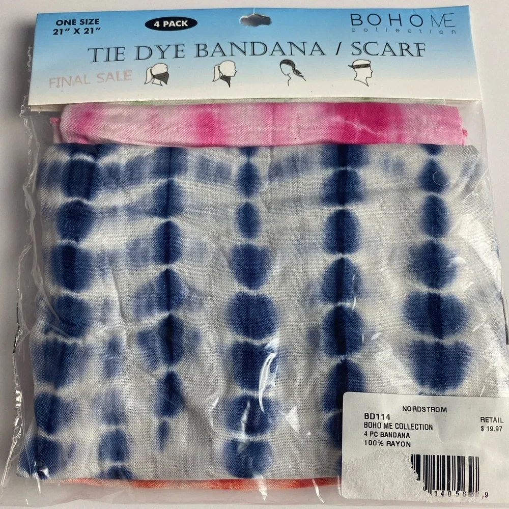 Boho Me Collection Tie Dye Bandana / Scarf 4 Pack